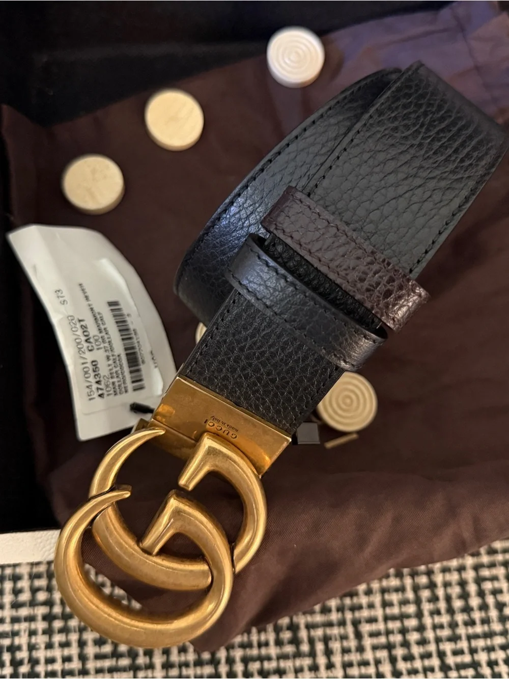 Gucci Men's reversible GG gold buckle brown and black size 100